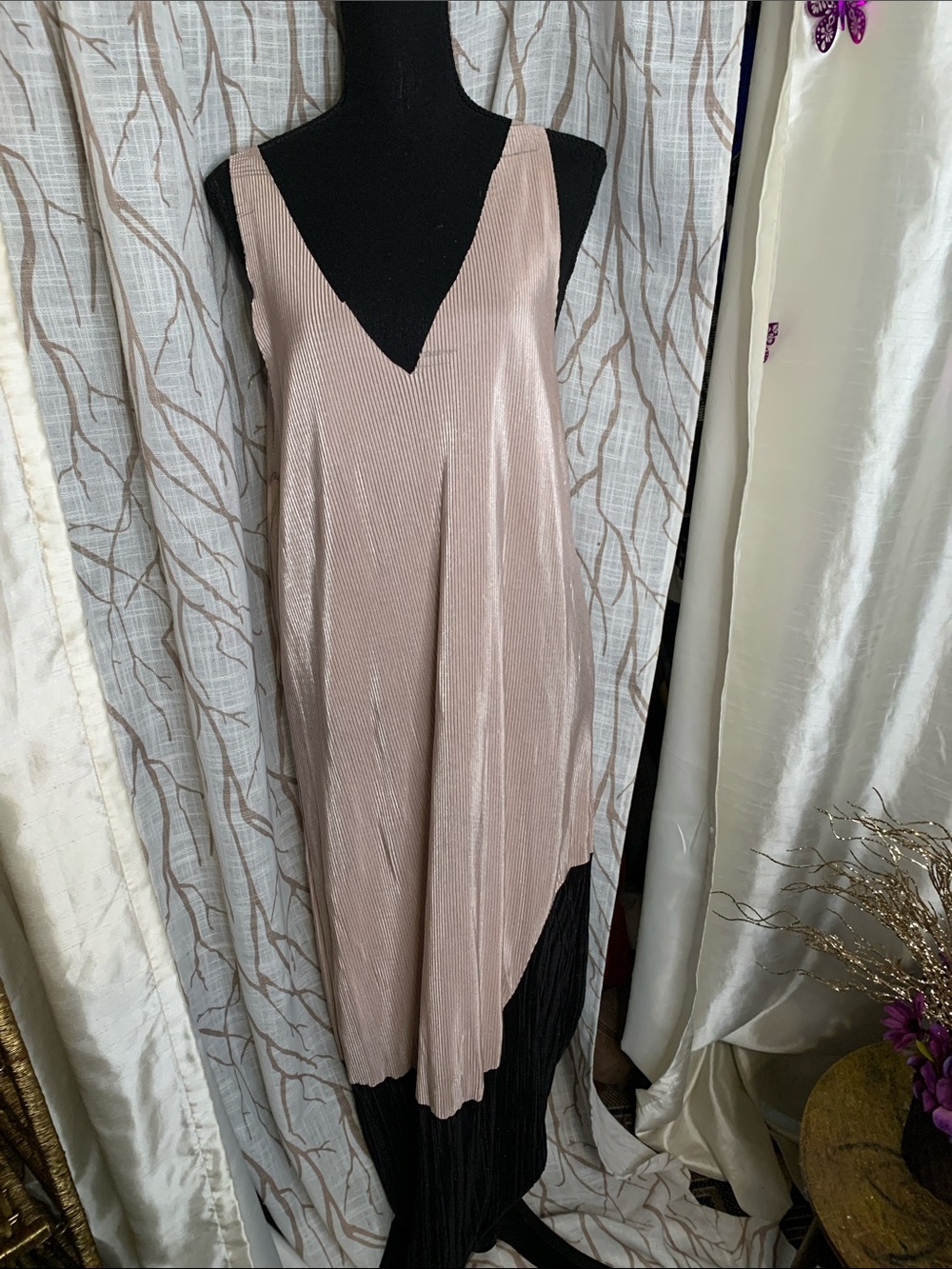 Zara Blush and Black Pleated Maxi Dress
